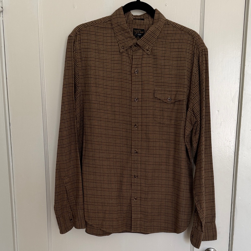 J. Crew Men's Brown Cashmere Blend Plaid Flannel Button Down Shirt